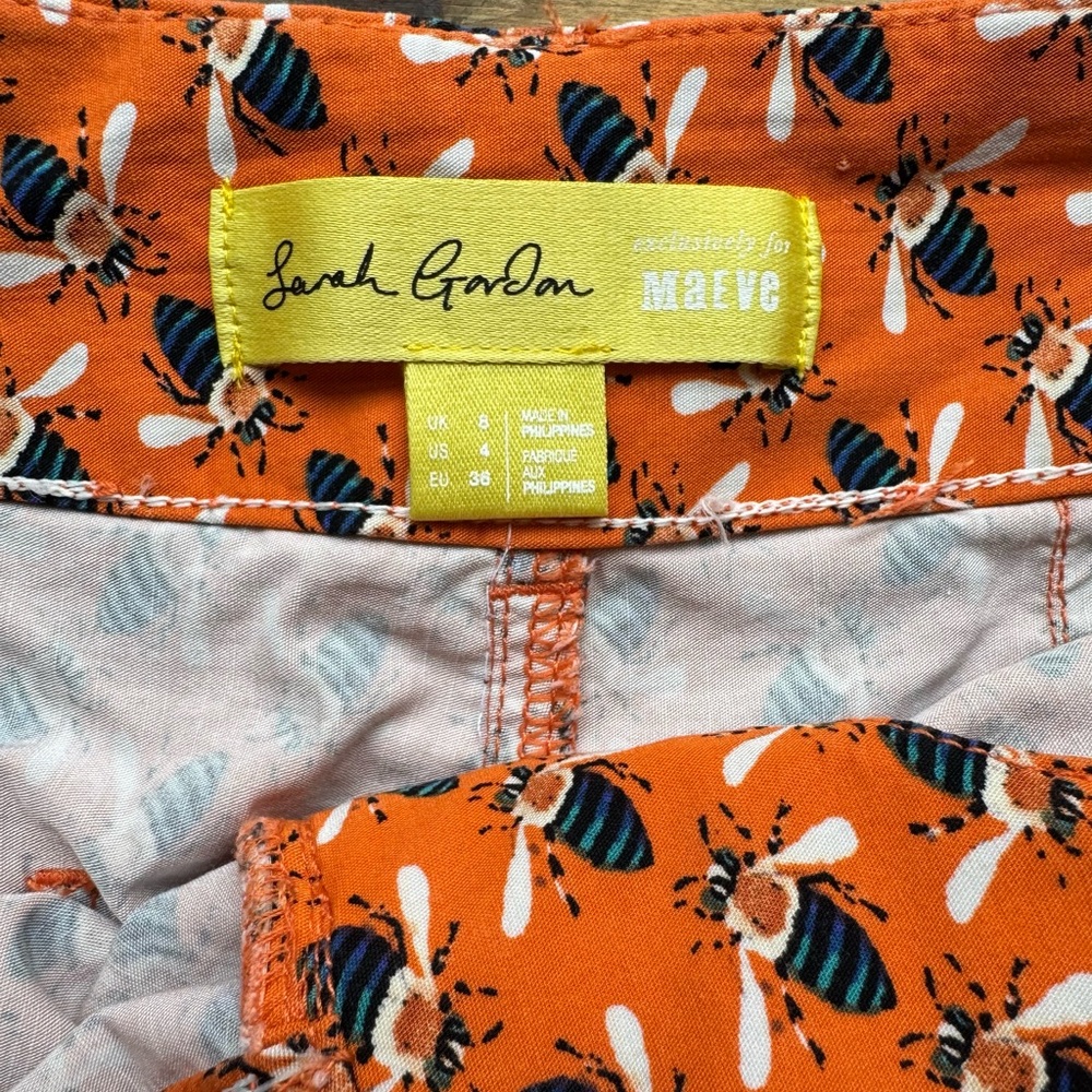 Anthropologie Sarah Gordon x Maeve Printed Wide-Leg Ankle Bee Insect Pants 4 - Picture 6 of 11
